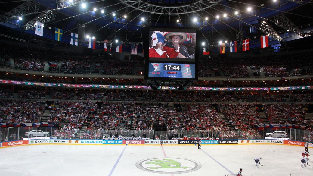 O2 arena během základní skupiny MS v hokeji 2015 Česko vs. Francie