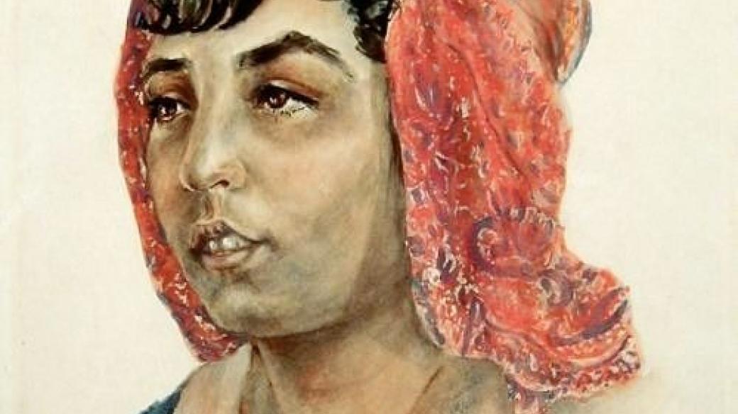 Dina Gottliebová: Cikánský míšenec z Německa. Akvarel, 38,4 x 32,8 cm, Koncentrační tábor Osvětim-Březinka 1944