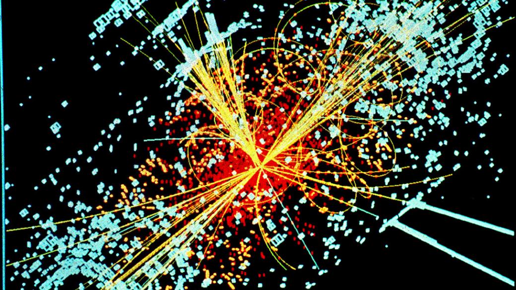 Simulace zobrazující objevení Higgsova bosonu v detektoru CMS (v LHC)