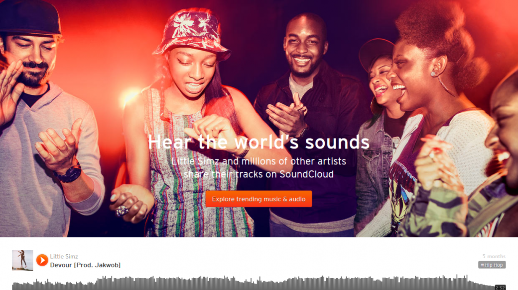 Screenshot z úvodní stránky SoundCloudu  