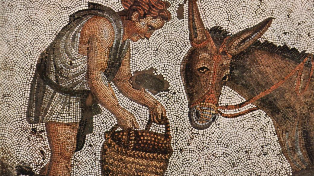 Chlapec s oslem na byzantské mozaice