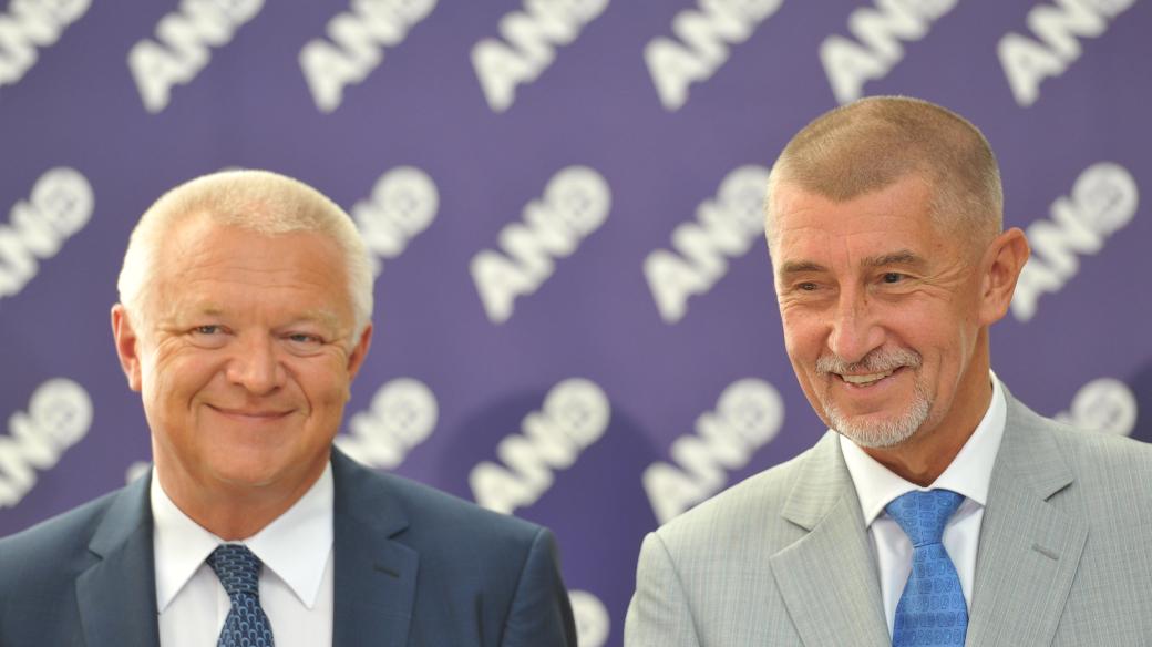 tisková konference ANO, Jaroslav Faltýnek (vlevo), Andrej Babiš