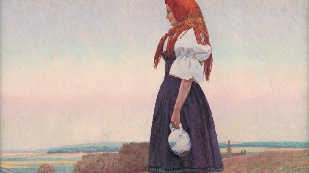 Ivan Žabota: Deklica z vrčem (olej na plátně 73,5 × 89,5 cm, 1920 - výřez)