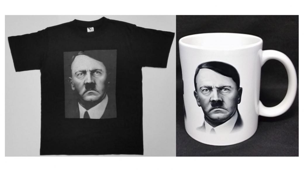 Nakladatelství Naše vojsko prodávalo trička a hrnky s Adolfem Hitlerem