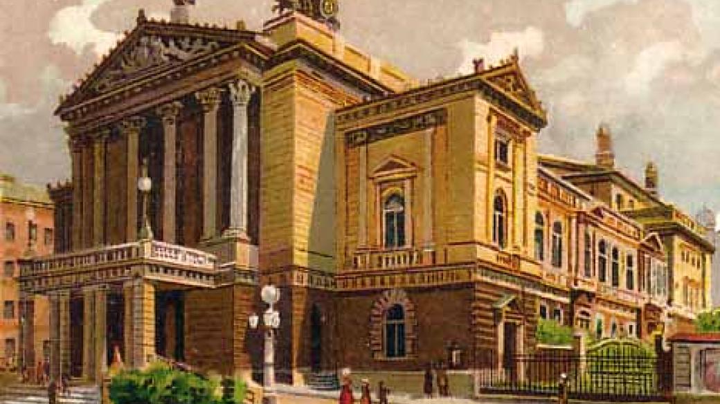 „Praha: Nové německé divadlo,“ hlásá nápis na dobové pohlednici z roku cca 1900 
