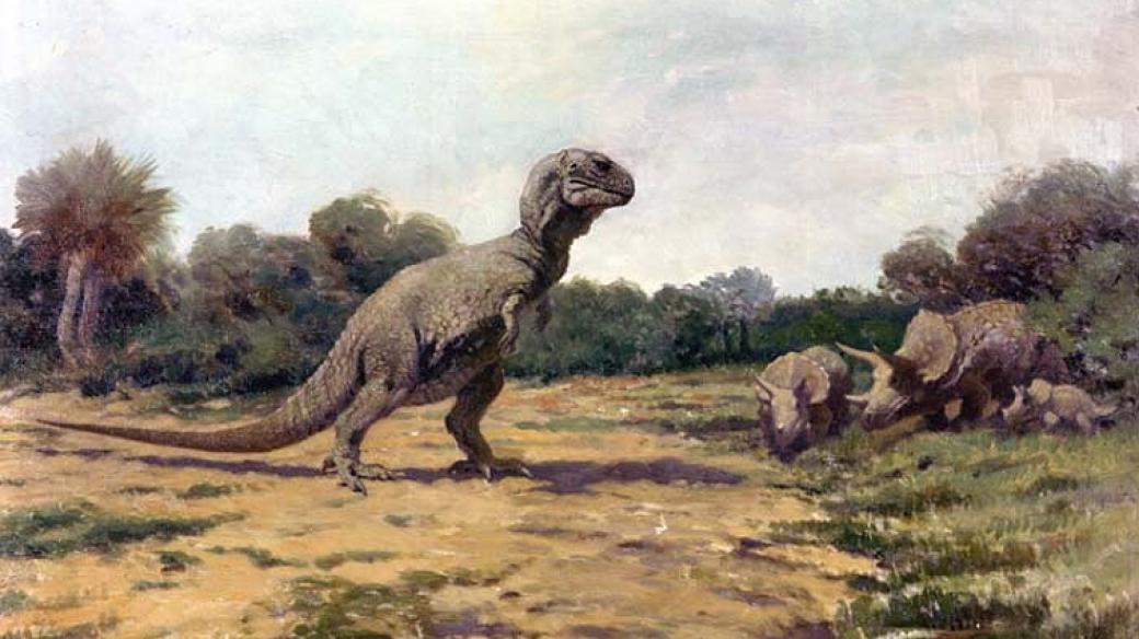 Tyrannosaurus Rex podle prvotních představ vědců (kolem roku 1919). Dnes se jeho obrázek liší
