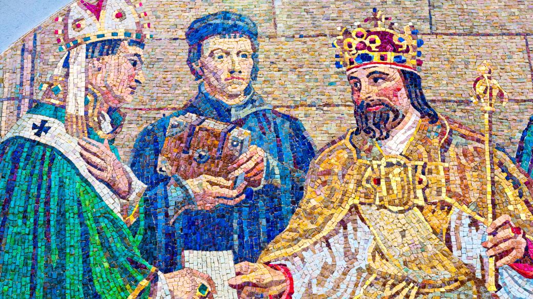Český král a římský císař Karel IV. na mozaice Maxe Švabinského v Kroměříži