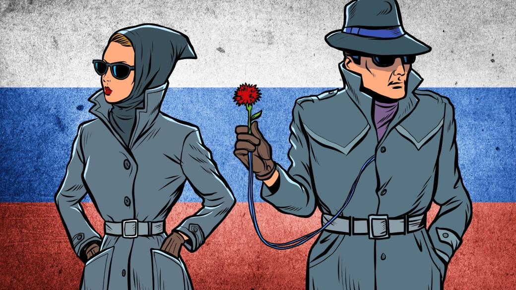 Ruští špioni v popartové ilustraci