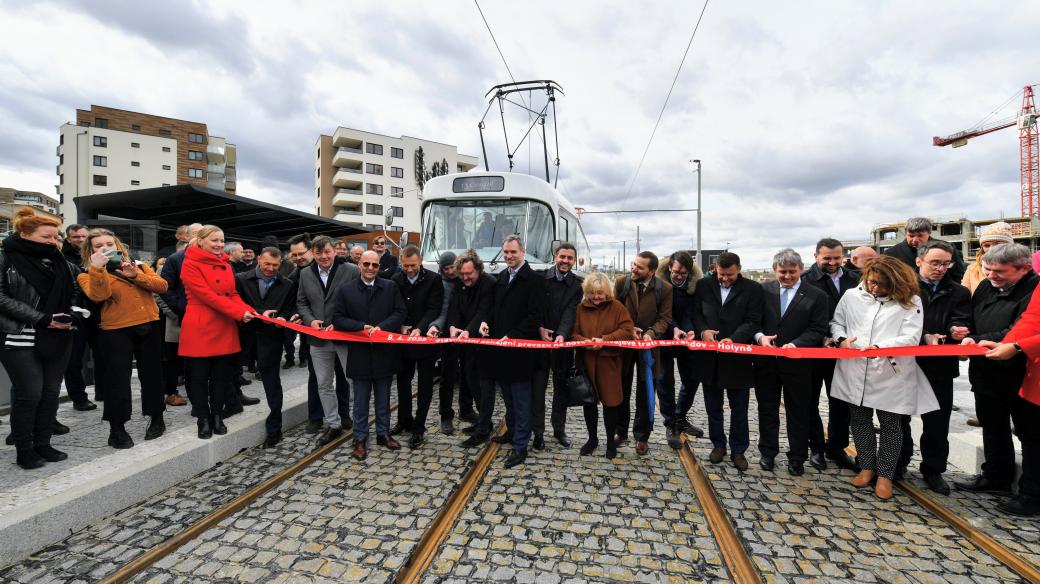 Otevření tramvajové trati do Holyně