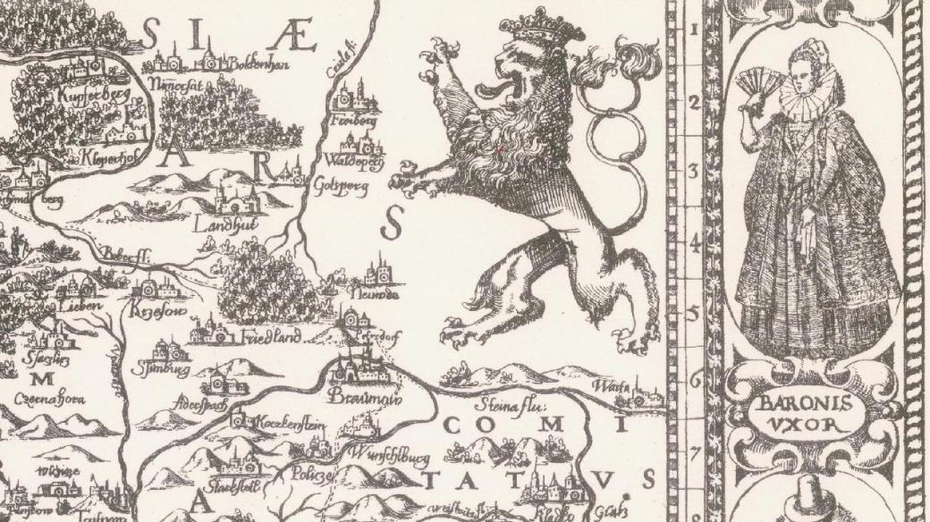 Mapa Čech od Pavla Aretina, detail pravého horního rohu