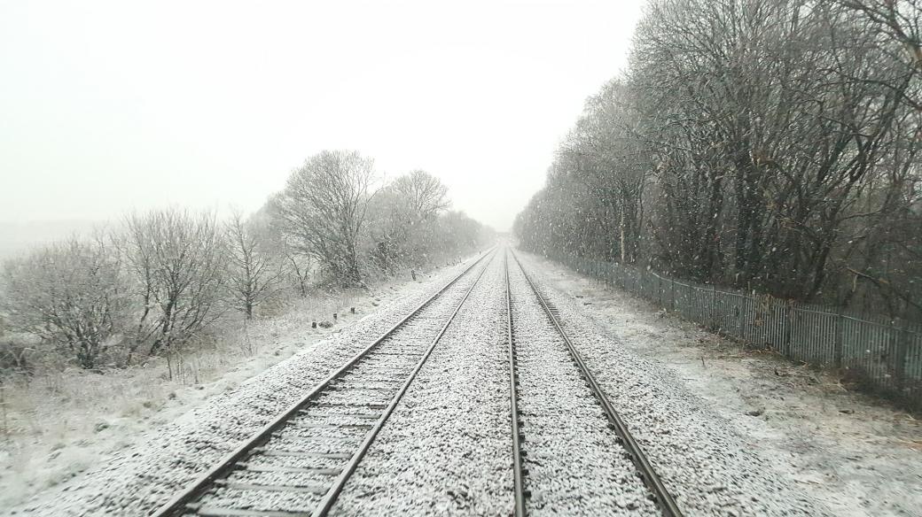 železnice, železniční trať, sníh, koleje