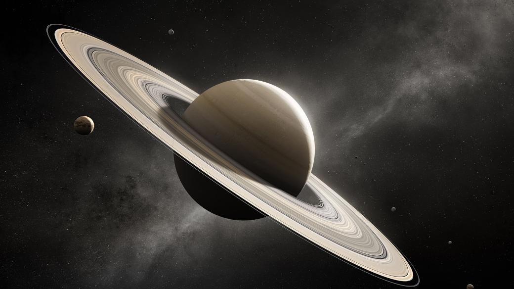3D ilustrace planety Saturn v hlubokém vesmíru