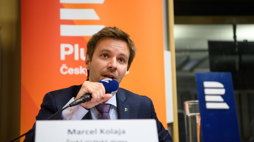 Marcel Kolaja, Česká pirátská strana, při debatě Českého rozhlasu před volbami do Evropského parlamentu v květnu 2019. 
