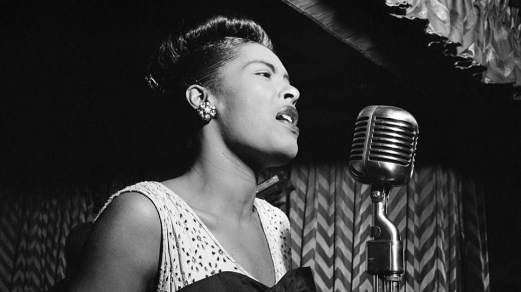 Billie Holiday at the Downbeat club, a jazz club in New York City; circa February 1947