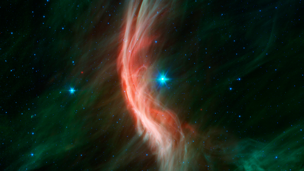 Hvězdný vítr z obří hvězdy Zeta Ophiuchi v souhvězdí Hadonoše má nepřehlédnutelný vliv na oblaka mezihvězdného prachu, která hvězdu obklopují. Rázová vlna v podobě oblouku je ovšem vidět pouze v infračerveném oboru