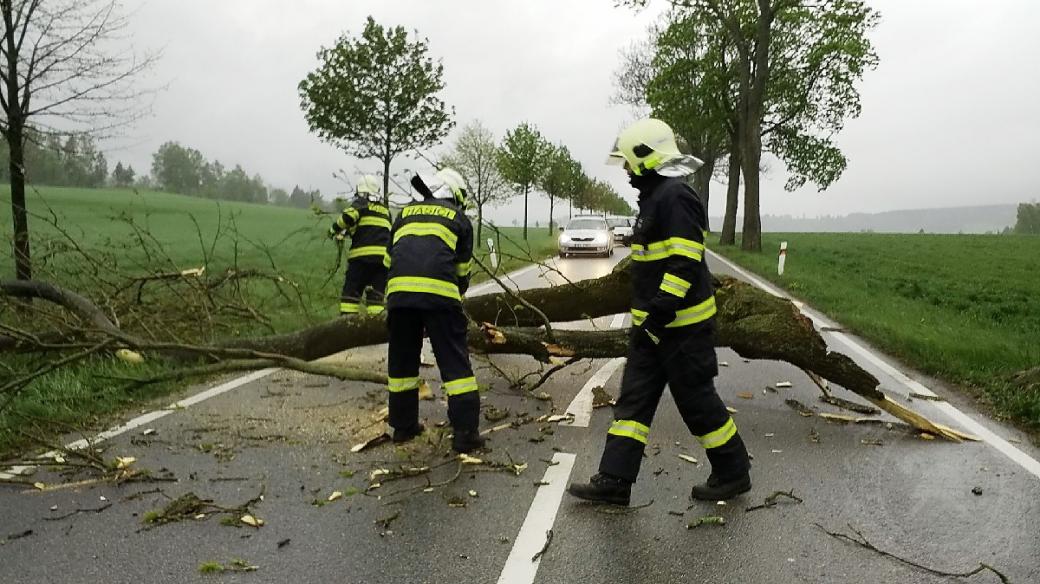 Hasiči likvidují strom spadlý přes silnici