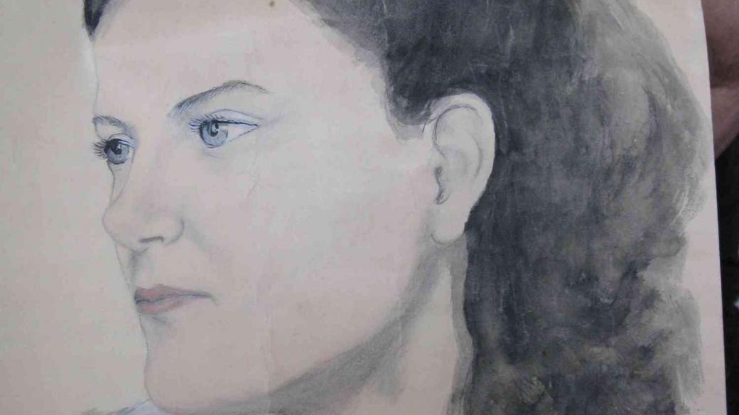 Portrét paní Jarmily Bočánkové, nakreslený přítelkyní z kriminálu