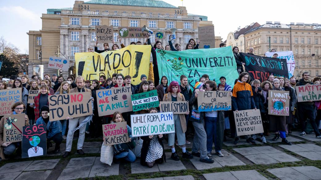 Protest studentů z hnutí Univerzity za klima