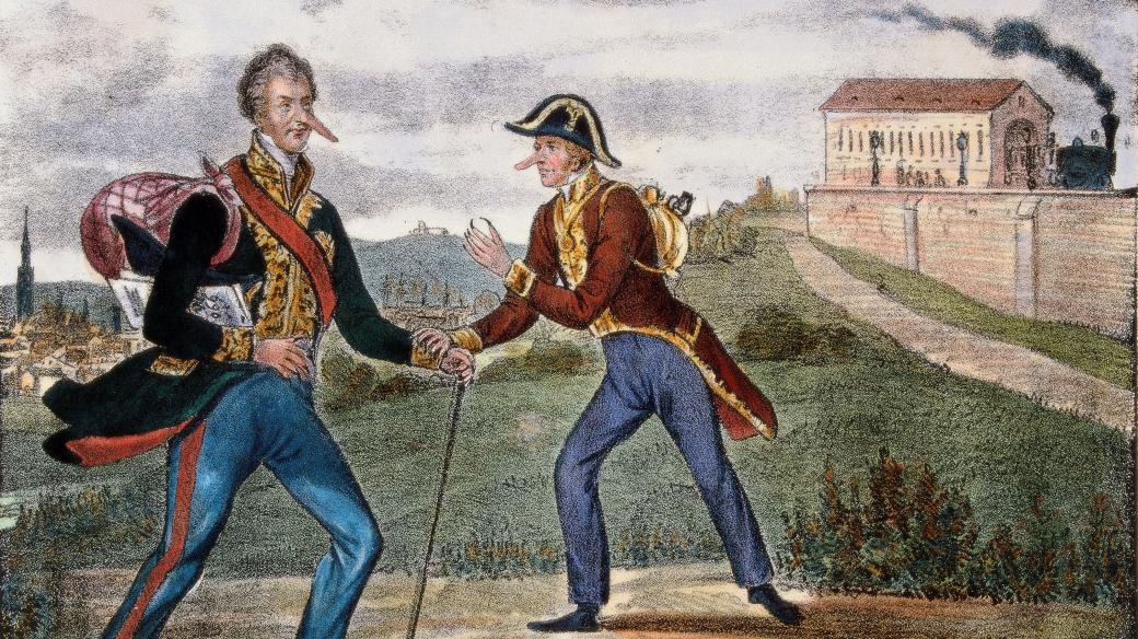 Útěk Clemense Metternicha 14. března 1848. Karikatura