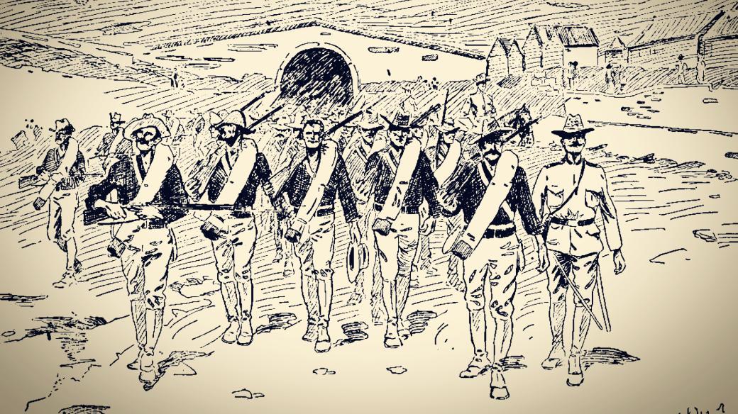 Američtí vojáci vstupující do Pekingu během Boxerského povstání (dobová ilustrace)