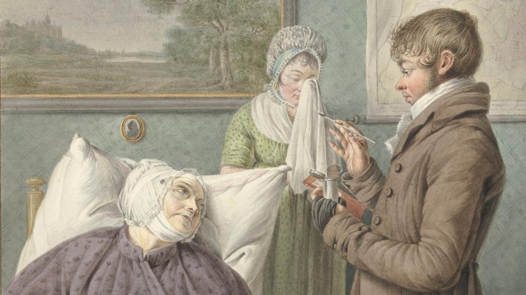 Wybrand Hendriks: Doktor na návštěvě u staré ženy (18. století)