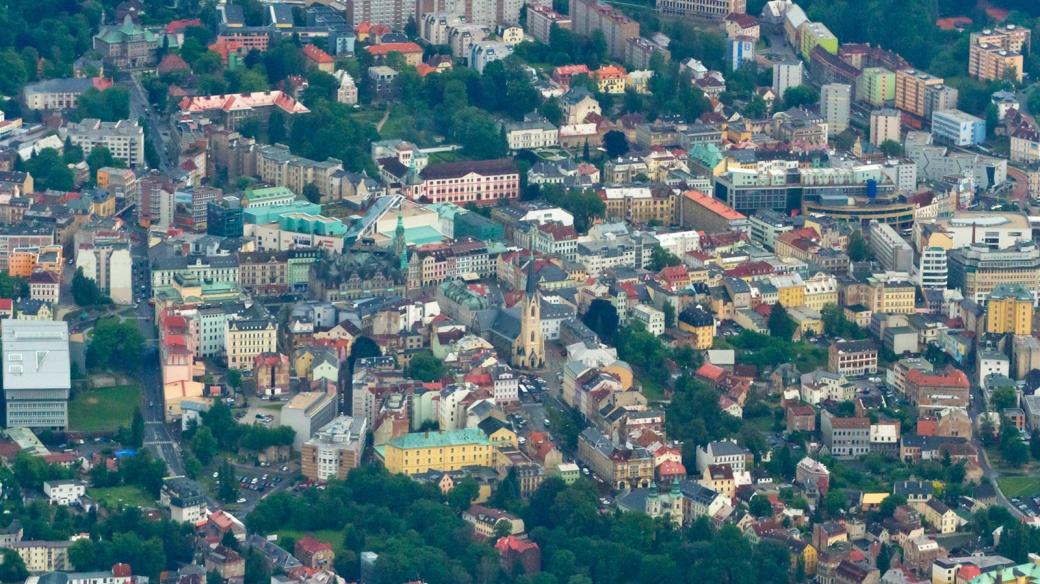 Centrum města Liberce - letecký snímek (2012)