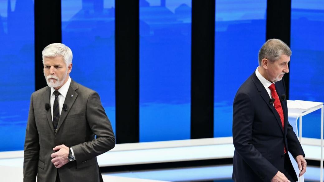 Prezidentští kandidáti Petr Pavel a Andrej Babiš v předvolební debatě na televizi Prima