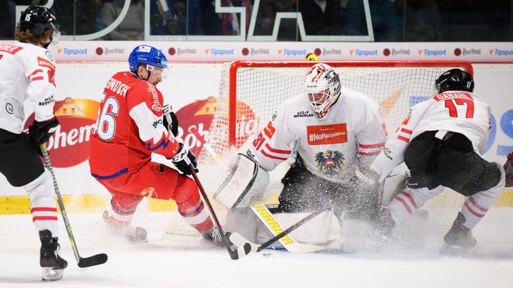 Rakouská hokejová reprezentace v přípravném utkání s Českem