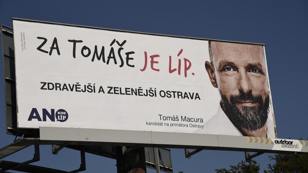 Předvolební billboard hnutí Ano, Tomáš Macura, Ostrava, 5. září 2022