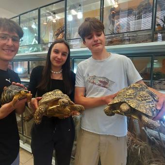 Studenti oboru Chovatel cizokrajných zvířat Střední zahradnické a technické školy v Litomyšli u terárií pralesních druhů živočichů