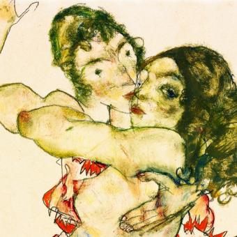 Egon Schiele: Dvě objímající se ženy, malba (1915)