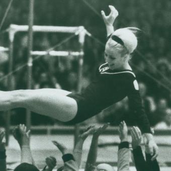 Věra Čáslavská po závodech na olympijských hrách v Mexiku 1968