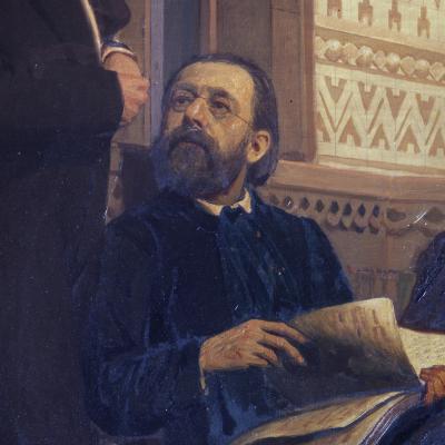 Eduard Nápravník a Bedřich Smetana na detailu obrazu Ilji Repina Slovanští skladatelé