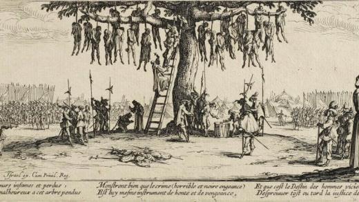 Hrůzy války. Rytina Jacquese Callota z roku 1632.