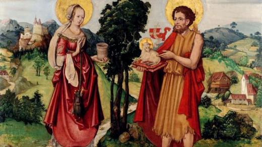 Marie z Magdaly a svatý Jan Křtitel. Oltářní obraz, tempera na dřevě. Swiss National Museum, Zurich