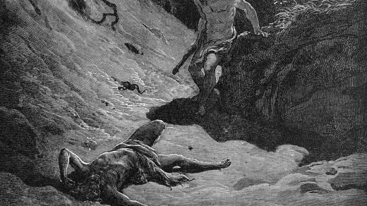 Kain zabíjí Abéla, detail, sken z holandské bible