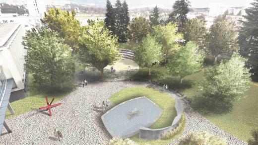 Vizualizace vítězného návrhu řešení parku za Městským divadlem Zlín