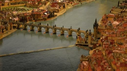 Karlův most a okolí na Langweilově modelu