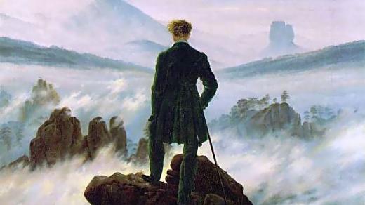 Romantický obraz německého malíře Caspara Davida Friedricha Poutník nad mořem mlhy