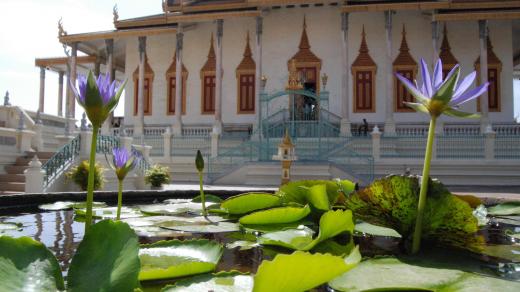 Na nových kambodžských korunovačních klenotech se objevuje mimo jiné i motiv lotosového květu