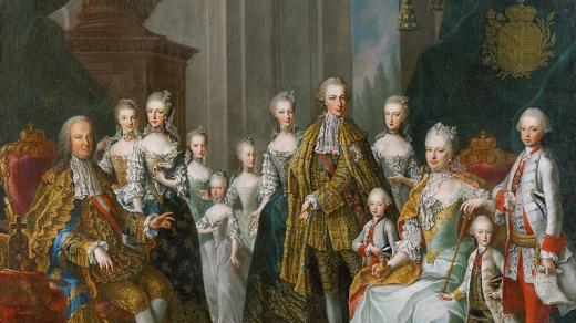 Marie Terezie s jedenácti dětmi. Škola: Martin van Meytens ml., 1764/1765