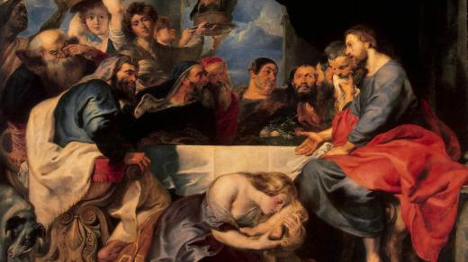 Peter Paul Rubens: Poslední večere, Maria Magdalena u nohou Ježíše