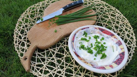 Oblíbená tvarohová pomazánka posypaná pažitkou