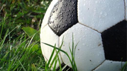 Fotbalový míč na trávě