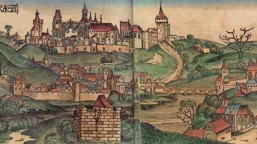 Pohled na Prahu, dřevořez (1493)