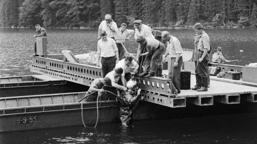 Operace Neptun. Na dně šumavského Černého jezera byly nalezeny údajné tajné dokumenty (3. července 1964). Šlo o mystifikaci veřejnosti