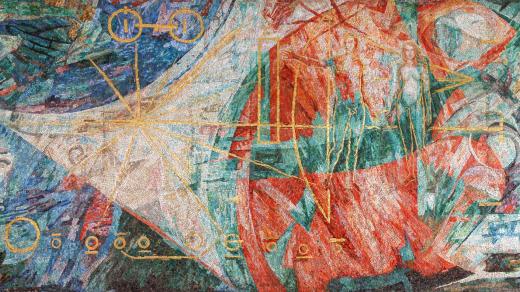 Mozaika z ÚTB zobrazující Lidstvo dobývající vesmír od Saura Ballardini, dokončeno 1980, foto: archiv Art & Craft Mozaika, Ivan Bárta 2019