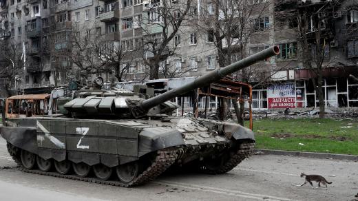 Tank proruských sil v Mariupolu