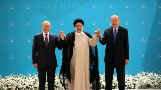Vladimir Putin, Recep Tayyip Erdogan a Ebráhím Raísí na schůzce v Teheránu