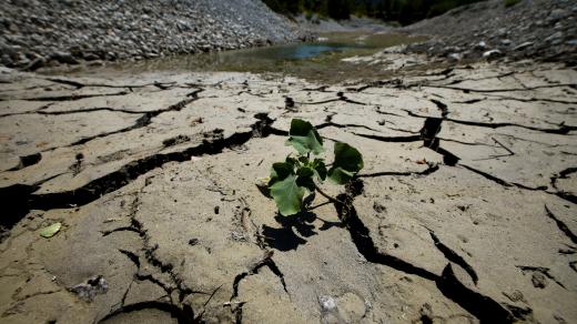 Francii sužují vedra. Břeh jezera Le Broc je vyschlý, země tam suchem popraskala